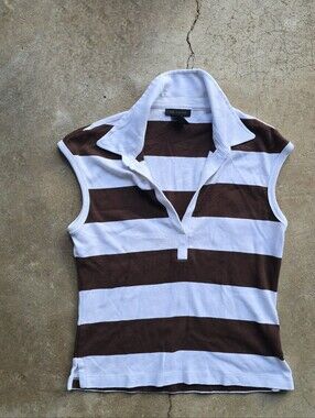 Vintage Y2k The Limited Striped Polo Collar Short Top Small Brown White